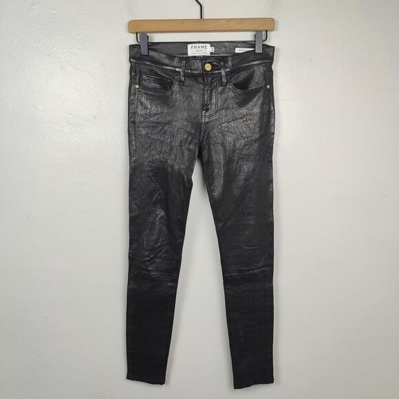Frame Le Skinny de Jeanne Lamb Leather Jeans Womens 26 Black Slim Rocker Preppy